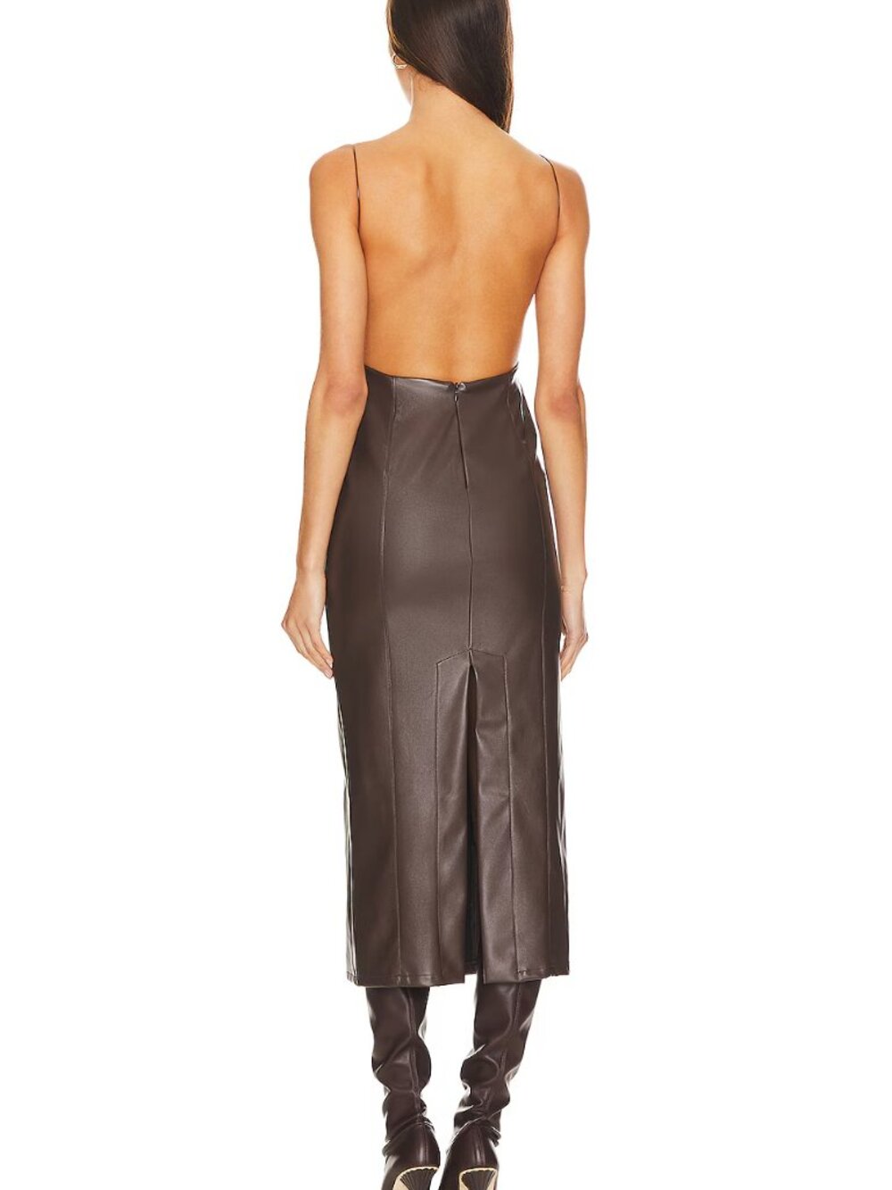 Revolve AAIZEL Faux Leather Midi Dress | Dark Brown | M | NWT - Picture 3 of 6